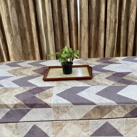 Coral Slub - Lattice Dreamscape 6 Seater Dining Table Cover, 100% Cotton, 60" x 90"