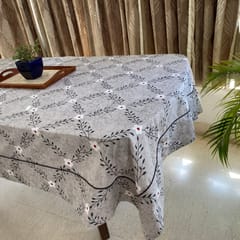 Coral Slub - Leafy Bloom 6 Seater Dining Table Cover, 100% Cotton, 60" x 90"
