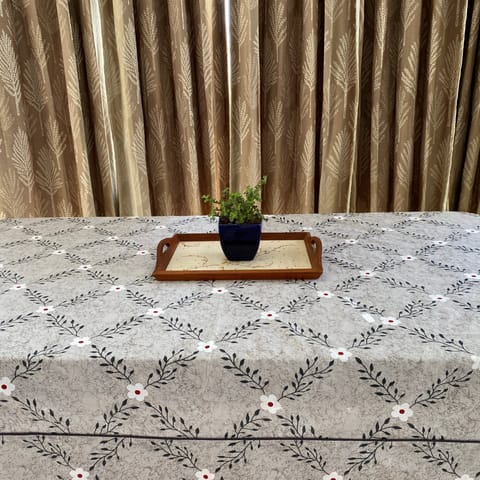 Coral Slub - Leafy Bloom 6 Seater Dining Table Cover, 100% Cotton, 60" x 90"
