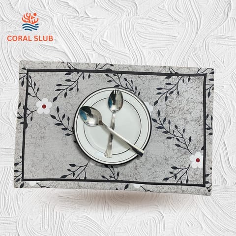 Coral Slub - Leafy Bloom Cotton Placemats, 12" x 18", Set of 6