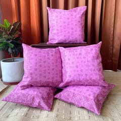 Coral Slub - Leafy Grid Orchid Cushion Covers, 16" x 16", Pack of 5