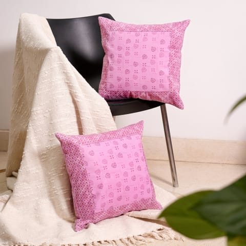 Coral Slub - Leafy Grid Orchid Cushion Covers, 16" x 16", Pack of 5
