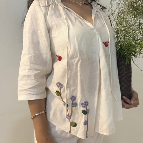 Ikriit’m - White Serene Stich Linen Top