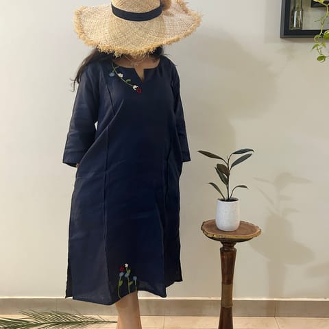 Ikriit’m - Indigo Bloom Linen Dress