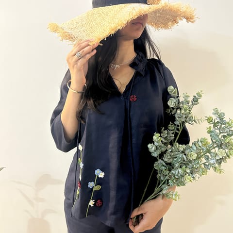 Ikriit’m - Indigo Serene Stich Linen Top