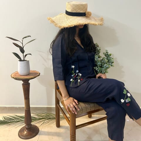 Ikriit’m - Indigo Serene Stich Linen Top & Trouser Set