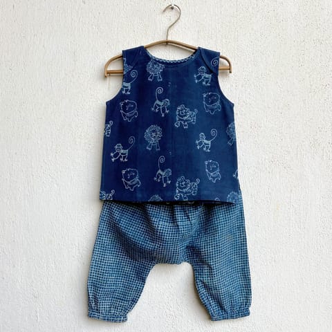 WHITEWATER KIDS UNISEX ORGANIC ZOO JHABLA WITH INDIGO CHECK PANTS