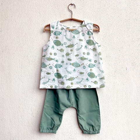 WHITEWATER KIDS UNISEX ORGANIC KOI MINT JHABLA WITH MINT PANTS