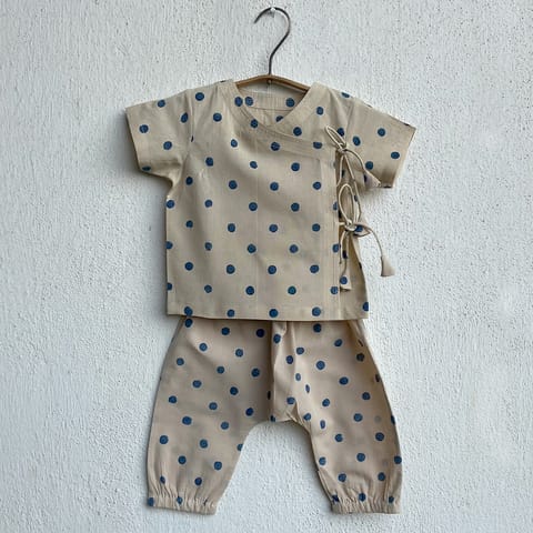 WHITEWATER KIDS UNISEX ORGANIC INDIGO BEIGE POLKA ANGRAKHA + POLKA PANTS