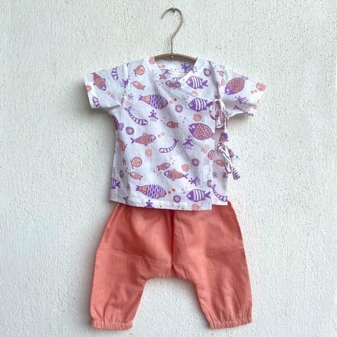 WHITEWATER KIDS UNISEX ORGANIC KOI PEACH PRINT ANGRAKHA TOP + PANTS