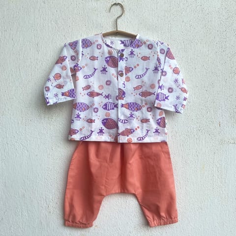 WHITEWATER KIDS UNISEX ORGANIC KOI PEACH PRINT KURTA + PANTS