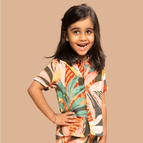 Greendeer Funky Jungle Print Half Sleeve Shirt