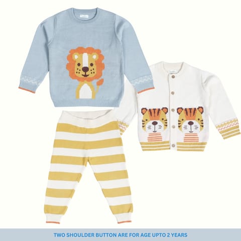 Greendeer Delighted Lion & Adorable Tiger 100% Cotton Sweater with Lower Set of 3