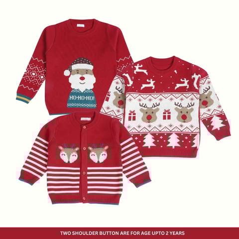 Greendeer Santa & Jaunty/Joyful Reindeer 100% Cotton Sweater Set of 3