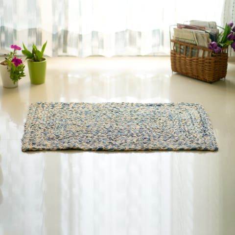 Second Innings - Denim & Jute Braided Rectangular Woven Mat