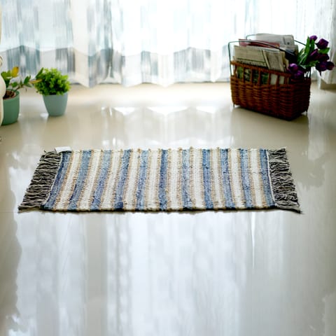 Second Innings - Denim, Jute & Jersey Banded Woven Mat