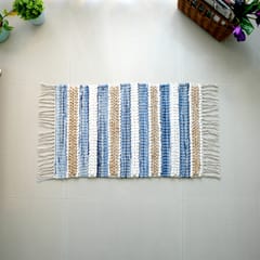 Second Innings - Denim, Jute & Chunky Jersey Banded Woven Mat