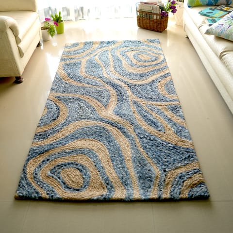 Second Innings - Denim & Jute Swirly Mosaic Carpet