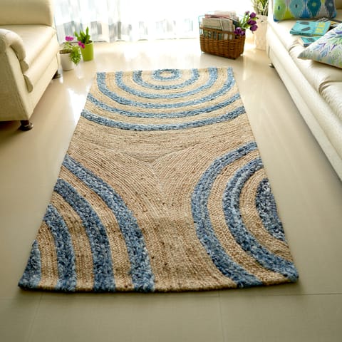 Second Innings - Jute & Denim Assymetric Radial Circle Carpet
