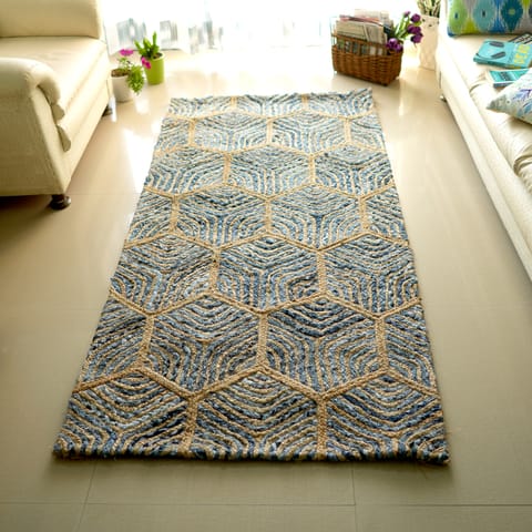 Second Innings - Denim & Jute Hexagon Mosaic Carpet