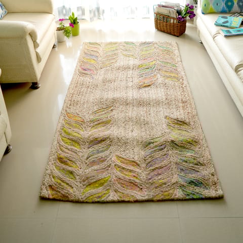 Second Innings - Multi Color Leaf & Jute Carpet