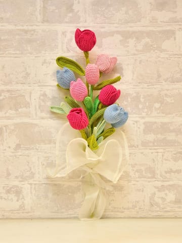 Happy Threads| Crocheted Tulips bouquet , Beautiful and Vibrant colours, Best Decorative & Gifting item