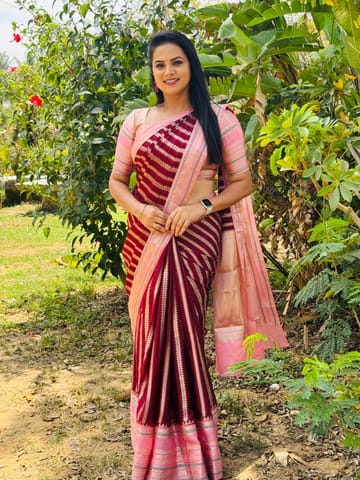 UTPALA Designs - Maroon Benarasi Katan Warm Silk Saree