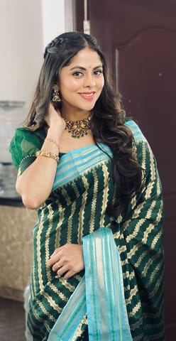 UTPALA Designs - Dark Green Benarasi Katan Warm Silk Saree