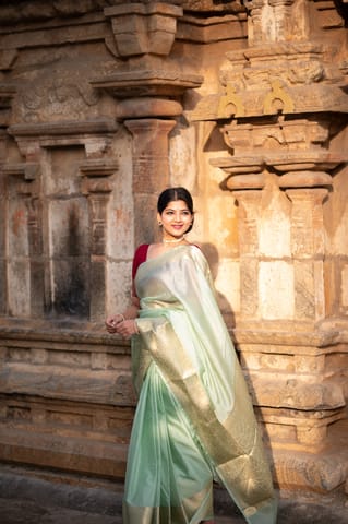 UTPALA Designs - Sea Foam Benarasi Katan Warm Silk Saree