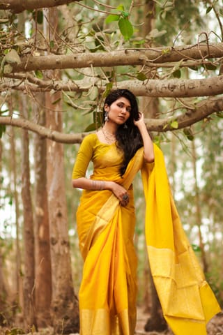 UTPALA Designs - Mustard Benarasi Katan Warm Silk Saree