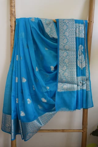 UTPALA Designs - Copper Sulphate Blue Benarasi Soft Georgette Saree
