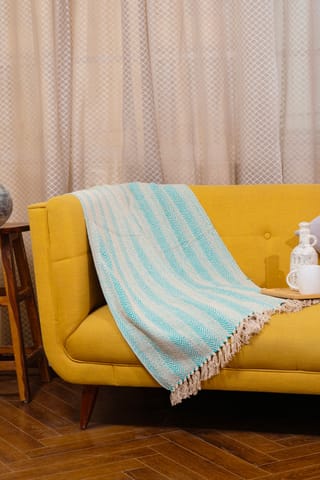 Ayuda Homes - Turquoise Cotton Throw - Hand Knitted