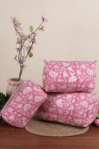 Ayuda Homes - Rosy Quilted Pouches (Set of 3)