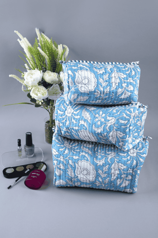 Ayuda Homes - Baby Blue Quilted Pouches (Set of 3)