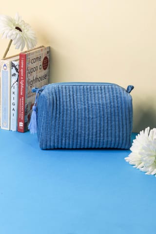 Ayuda Homes - Velvet Quilted Pouch - Navy