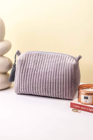 Ayuda Homes - Velvet Quilted Pouch - Gray