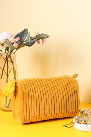 Ayuda Homes - Velvet Quilted Pouch - Mustard