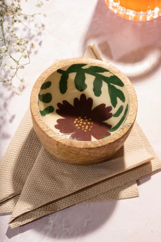 Ayuda Homes - Floral Charm Wooden Bowl (Small)