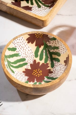 Ayuda Homes - Floral Charm Wooden Bowl (Medium)