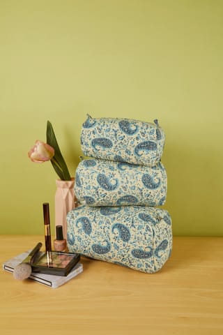 Ayuda Homes - Blue Motif Quilted Pouches (Set of 3)