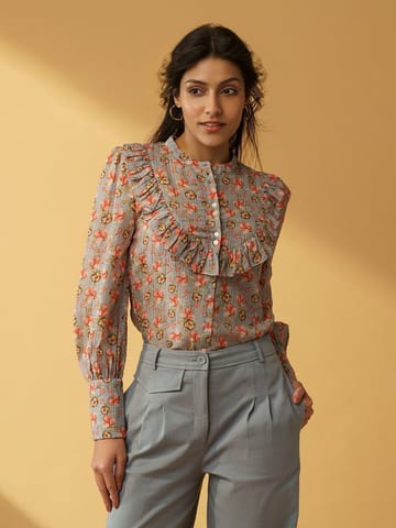 B77 Life - ELANA - Printed Shirt In Organic Textured Bamboo Fabric
