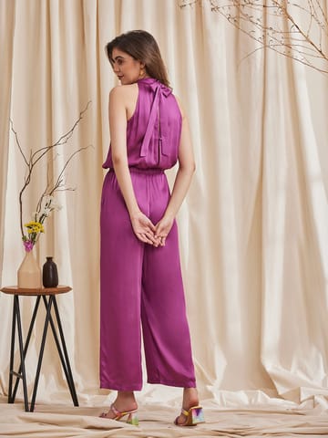 B77 Life - FREENA PURPLE - Halter Neck Satin Jumpsuit