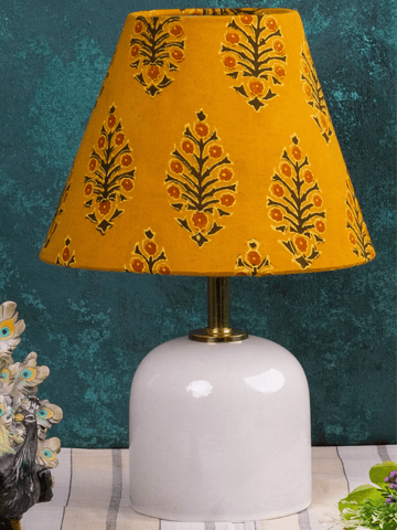 Inara Home - Kalamkari Mustard Cone Lampshade