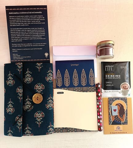 Handmade Ecofriendly Ajrakh Themed Diary & other paper stationery self-care box