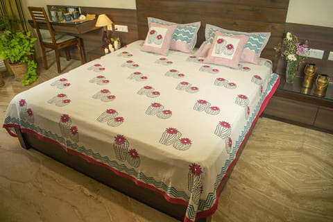 Earthan - Registani Gulab - Hand block printed cotton bed sheets and pillow cases