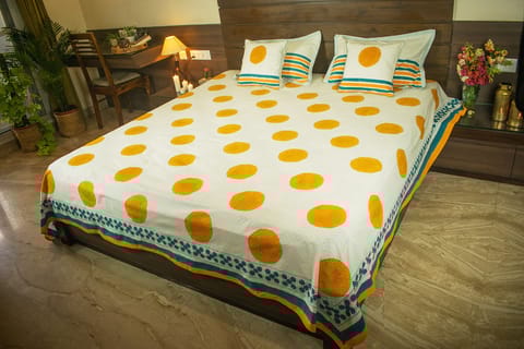 Earthan - Genda Phool - Hand block printed cotton bed sheets and pillow cases
