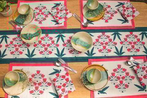 Earthan - Tulip phool - Hand block printed table linen set