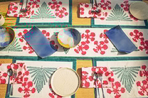 Earthan - Gulmohar - Hand block printed table linen set