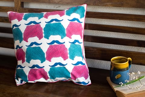 Earthan - Rhythm Turban-Hand block printed cotton cushion cover