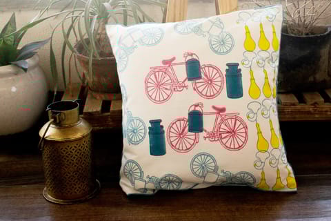 Earthan - Rhythm blue cycle-Hand block printed cotton cushion cover